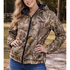 Fieldline Women's Large Camo Hooded Jacket Pink Trim Full Zip Hunting Outdoors